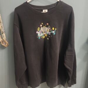 Nike Men's Embroidered Mushroom and Floral Black Sweatshirt